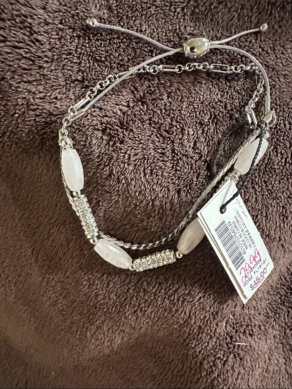 White House Black Market Silver-Tone Multi-Strand Bracelet with White Beads